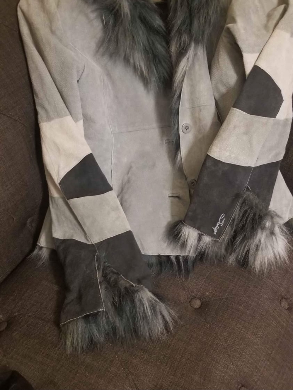 Schott NYC Gray Suede Jacket with  Faux Fur Trim Brand New Never Worn